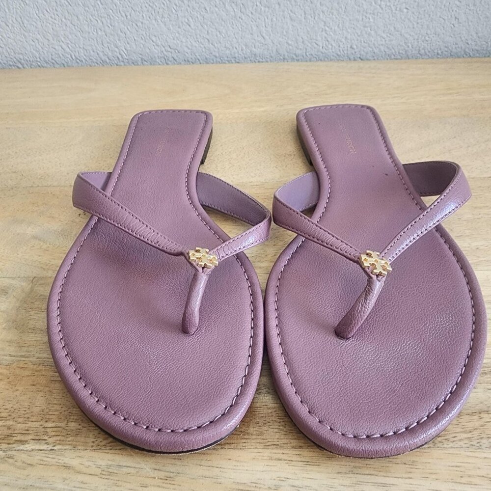 Tory Burch Sandals Shoes Womens Size 6.5M Purple Leather Thong Flip Flop Logo - Picture 7 of 12